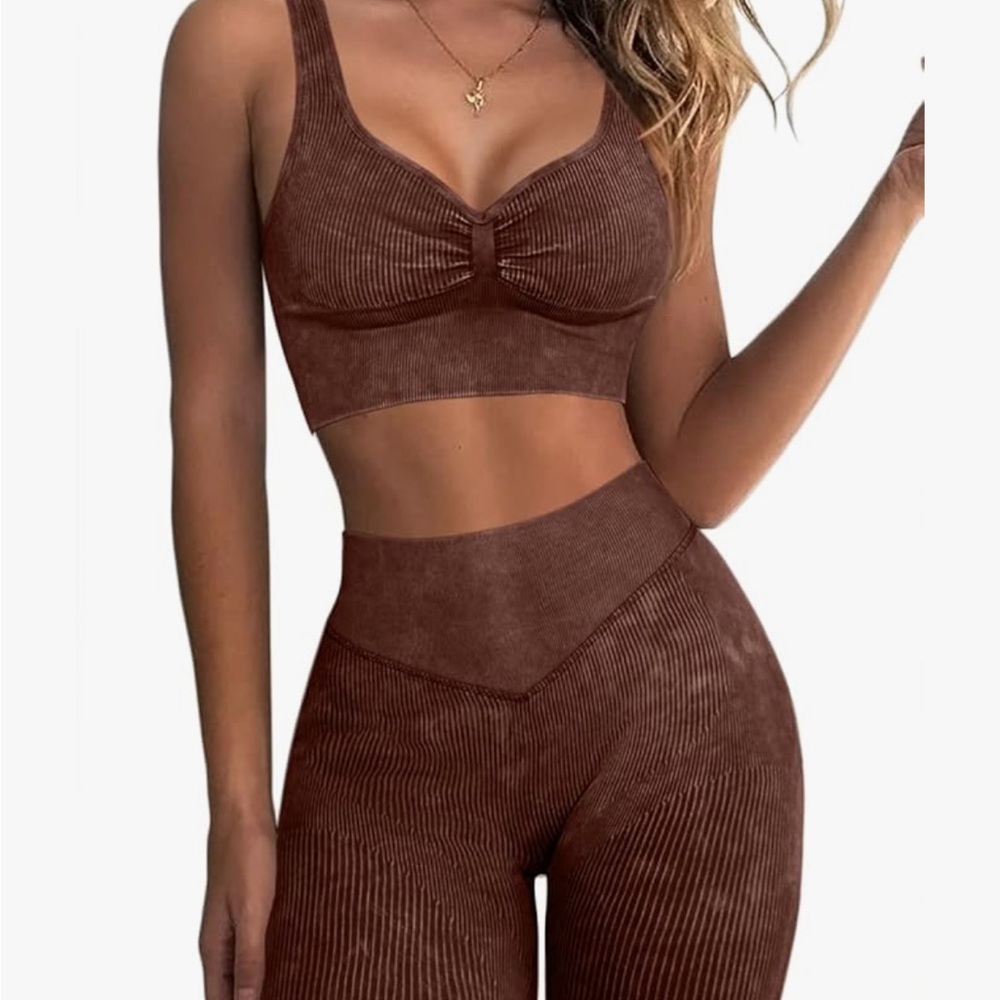 Chic Brown Ribbed Set
